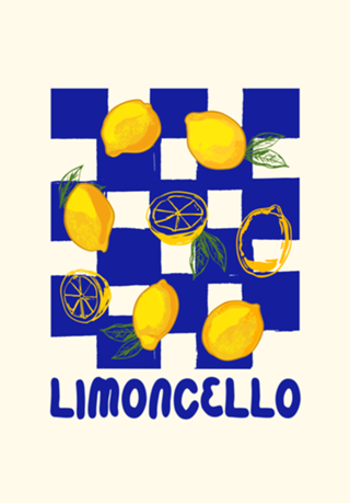 Limão Limoncello Retrô Xadrez Azul
