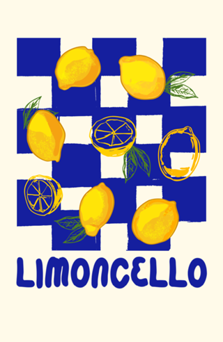 Limão Limoncello Retrô Xadrez Azul