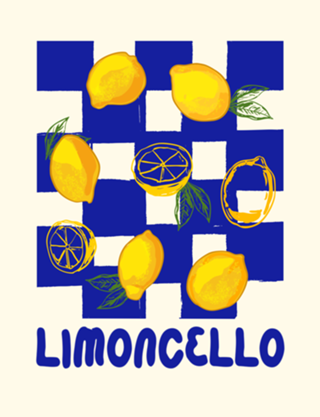 Limão Limoncello Retrô Xadrez Azul