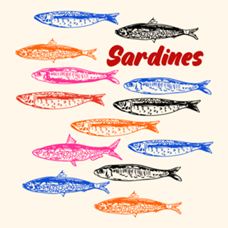 Padrão Retrô Colorido de Sardinhas