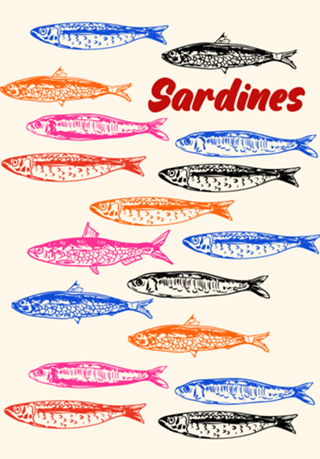 Padrão Retrô Colorido de Sardinhas