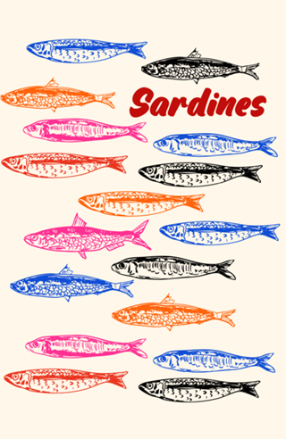 Padrão Retrô Colorido de Sardinhas
