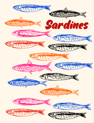 Padrão Retrô Colorido de Sardinhas