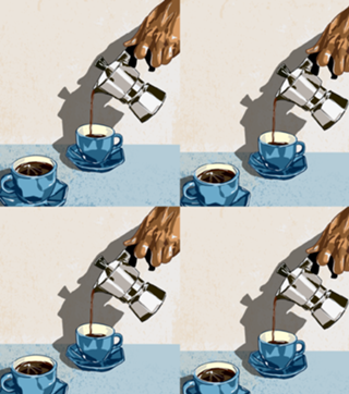 Morning Brew Xícaras Azuis e Moka Pot