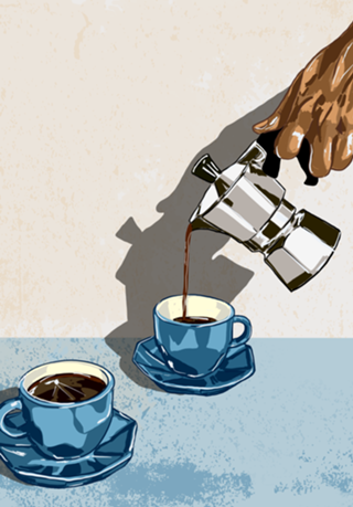 Morning Brew Xícaras Azuis e Moka Pot