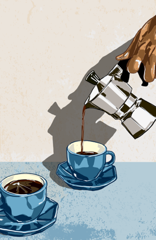 Morning Brew Xícaras Azuis e Moka Pot