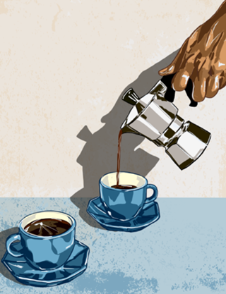 Morning Brew Xícaras Azuis e Moka Pot