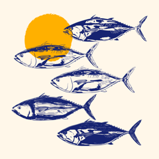 Ilustração Minimalista de Atum Azul Vintage