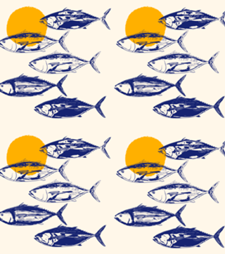 Ilustração Minimalista de Atum Azul Vintage