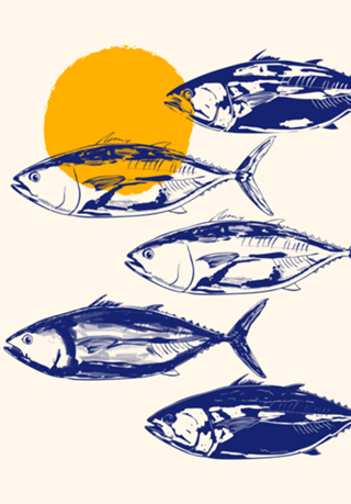 Ilustração Minimalista de Atum Azul Vintage