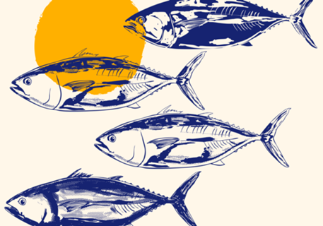 Ilustração Minimalista de Atum Azul Vintage