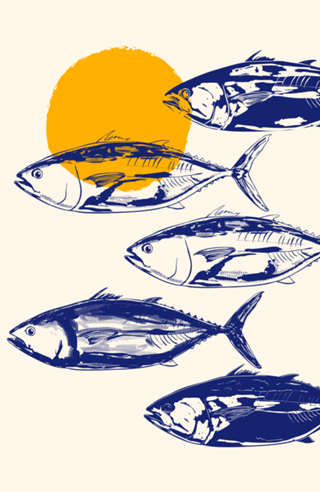 Ilustração Minimalista de Atum Azul Vintage