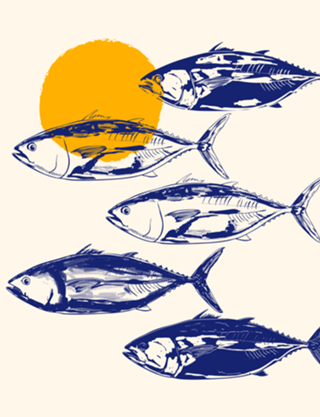 Ilustração Minimalista de Atum Azul Vintage
