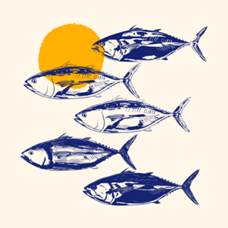 Ilustração Minimalista de Atum Azul Vintage