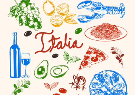 Ilustração de Comida Italiana Doodle Mediterrâneo