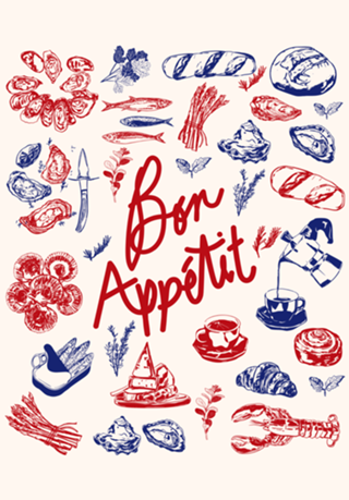 Bon Appetit Mariscos e Pão Francês Ilustração