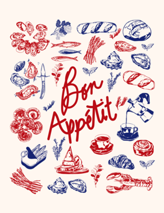 Bon Appetit Mariscos e Pão Francês Ilustração