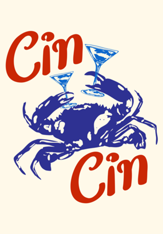Cin Cin Martini Caranguejo Coquetel Retro Arte