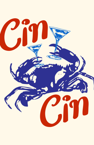 Cin Cin Martini Caranguejo Coquetel Retro Arte