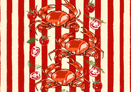 Tomates e Caranguejos Listrado Ilustração Costeira