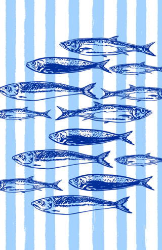 Estética Listras Azuis Sardinhas Costeiras