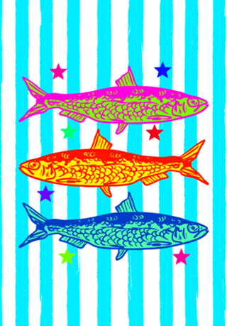 Preppy Vibrante Sardinhas Verão Costeiras Listrass