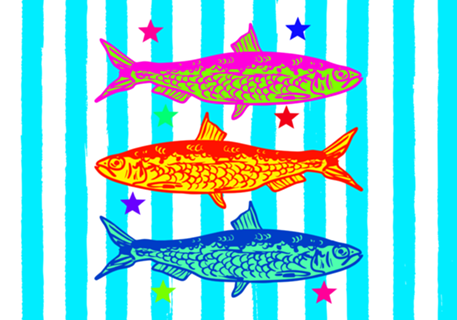Preppy Vibrante Sardinhas Verão Costeiras Listrass