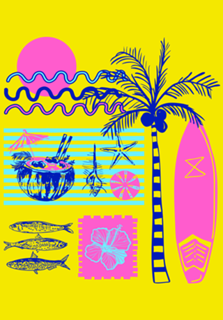 Arte Patchwork Neon Praia Surf e Verão