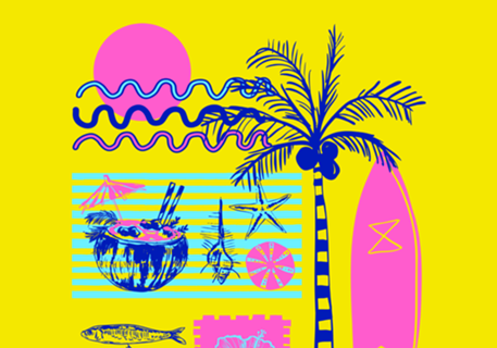 Arte Patchwork Neon Praia Surf e Verão