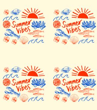 Verão Coastal Doodle Mariscos e Pôr do Sol