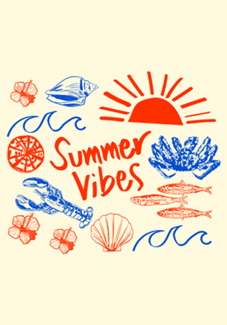 Verão Coastal Doodle Mariscos e Pôr do Sol