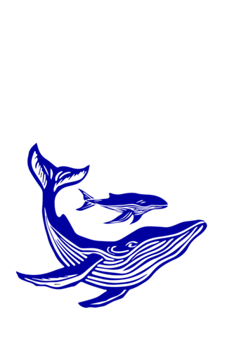 Baleia e filhote em Xilogravura