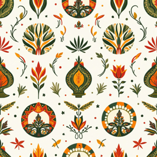 Folhagens de Outono Estilizadas – Padrão Folk Art