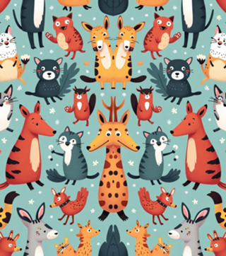 Divertido Animais Coloridos em Fundo Azul com Neve