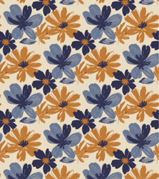Florescer Abstrato em Azul e Mostarda