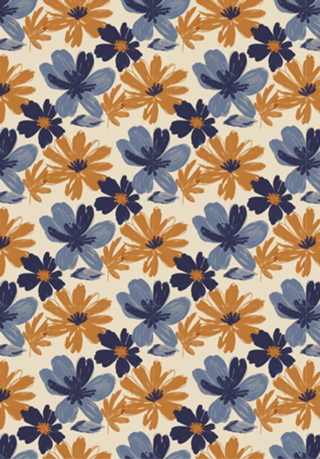 Florescer Abstrato em Azul e Mostarda