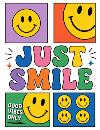 Just Smile Smiley Retrô Vibes Positivas