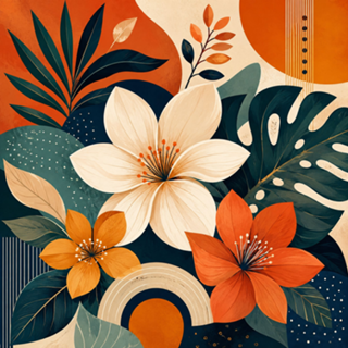 Flores Tropicais Abstratas em Tons Terrosos