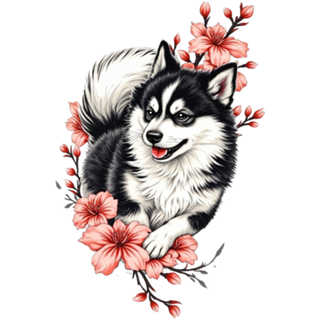Cachorro rodeado em flores