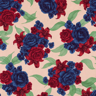 Estampa Floral com Rosas Azuis e Vermelhas