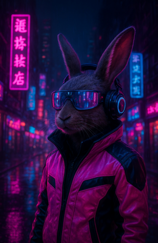 Coelho Cyberpunk Neon Estilo e Futuro