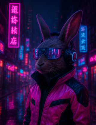 Coelho Cyberpunk Neon Estilo e Futuro