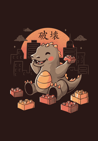 Baby Godzilla Japanese Vintage Destroying City