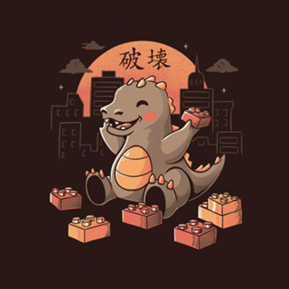 Baby Godzilla Japanese Vintage Destroying City