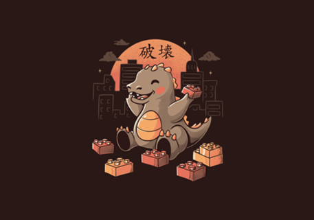 Baby Godzilla Japanese Vintage Destroying City