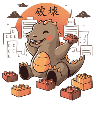 Baby Godzilla Japanese Vintage Destroying City