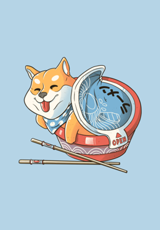 Shiba Dog Ramen Japanese Manga T-shirt Blue
