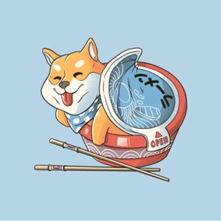 Shiba Dog Ramen Japanese Manga T-shirt Blue