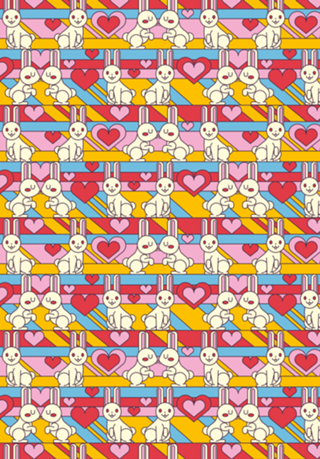Pattern White Bunnies W Hearts