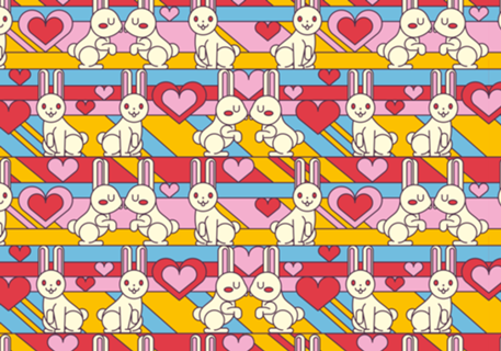 Pattern White Bunnies W Hearts